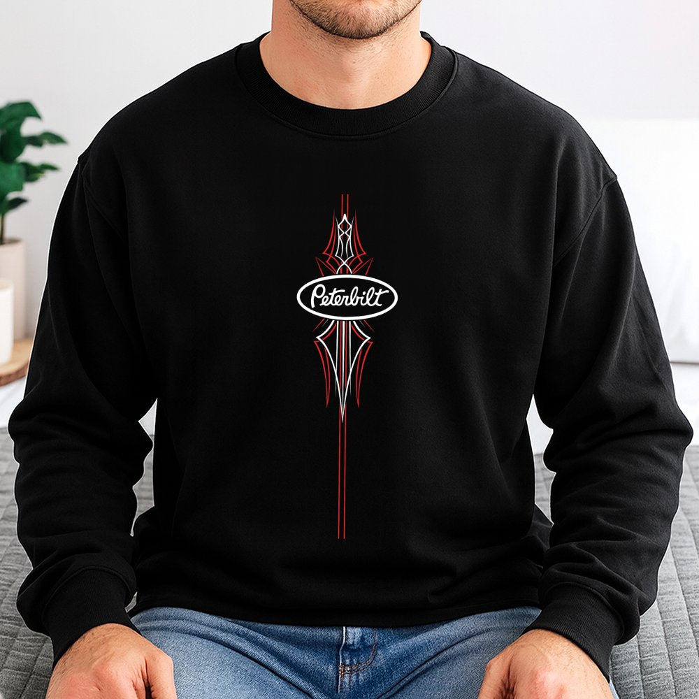 Peterbilt Truck Sweatshirt | Vintage Pinstripe Logo Graphic | Premium Cotton Blend | Gift for Truck Driver and Semi Truck Ent