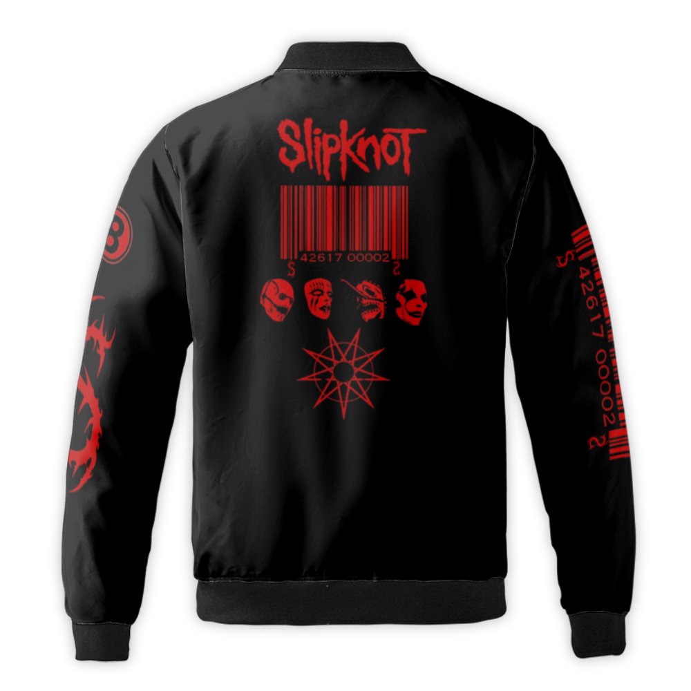 Heavy Metal Bomber Jacket | Slipknot Graphic Barcode Design | Durable Nylon Windproof Streetwear | Unisex Gift for Rock Band 