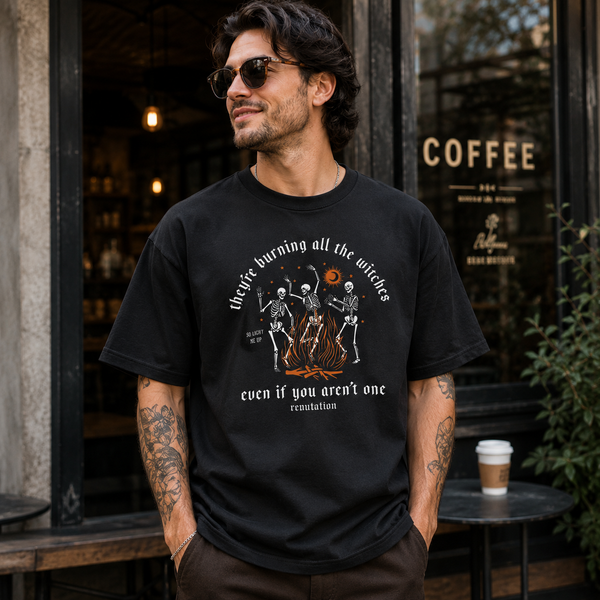 Burning All the Witches - Skeletons, Firelight and Defiant Typography - mockup