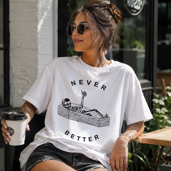 Never Better - Deadpan Line Art Streetwear Tee - mockup