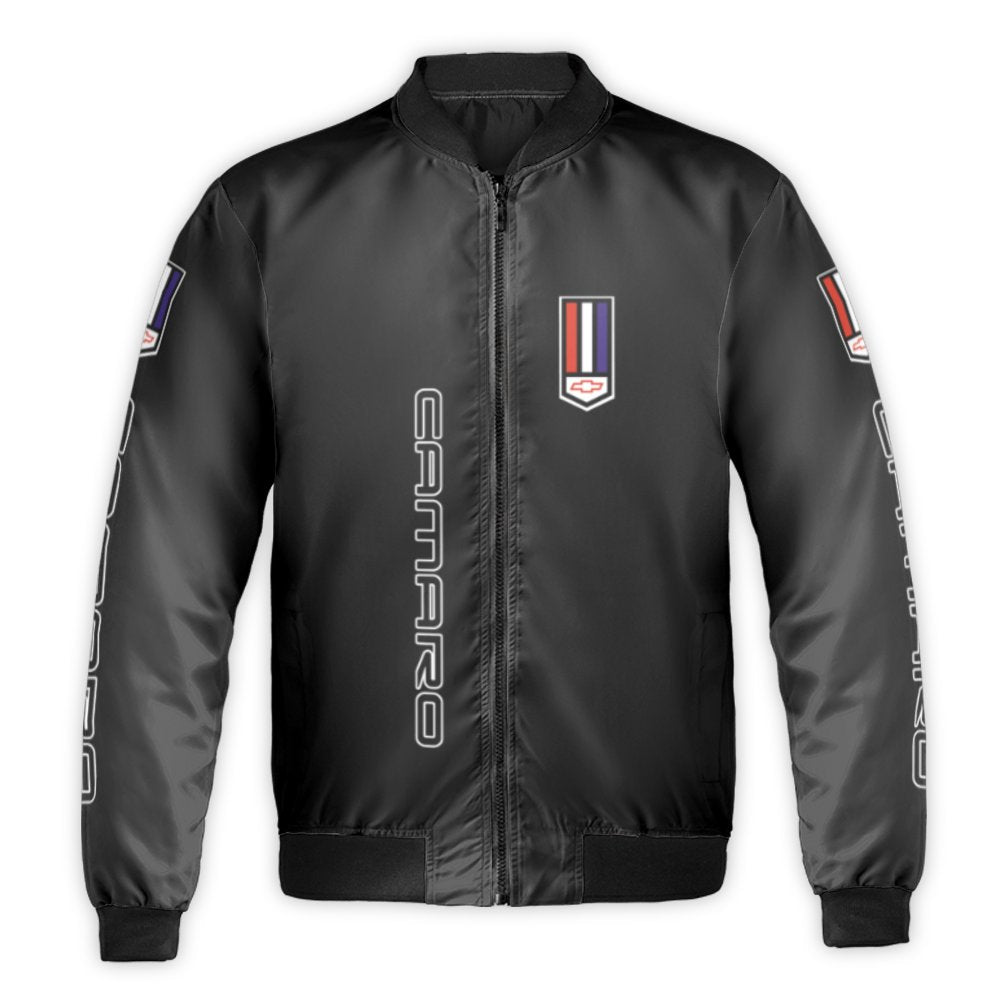 Camaro Bomber Jacket | American Muscle Car Graphic | Windproof Nylon Shell | Premium Gift for Chevrolet Enthusiasts