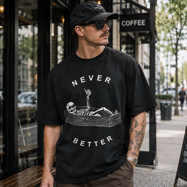 Never Better - Deadpan Line Art Streetwear Tee - lifestyle