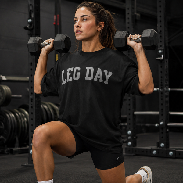 LEG DAY - Collegiate Attitude on an Oversized Tee - lifestyle