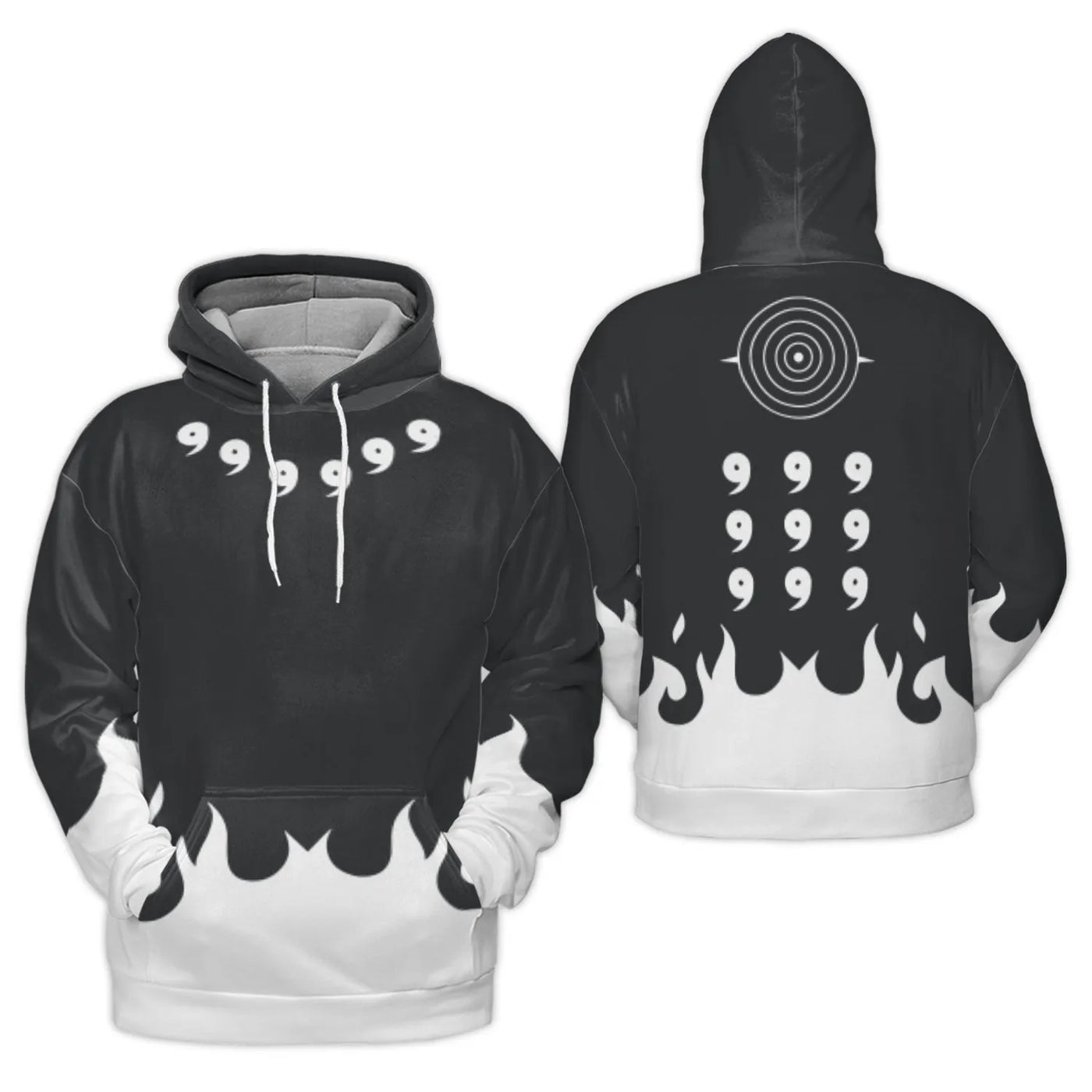 Anime Sage Mode Hoodie | Six Paths Magatama Flame Print | Premium Brushed Fleece Pullover | Unisex Gift for Manga Fans