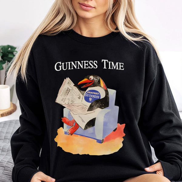 Vintage Penguin Sweatshirt | Retro Guinness Time Graphic Print | Premium Cotton Blend Crewneck | Funny Beer Lover Gift For Hi