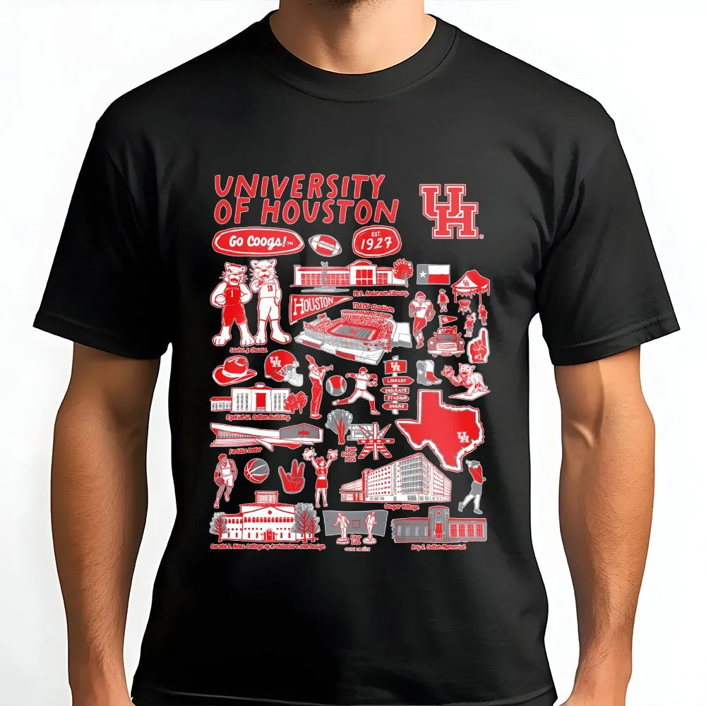 University of Houston T-Shirt | Retro College Campus Collage Graphic | Premium Soft Cotton | Gift for UH Students, Alumni, an