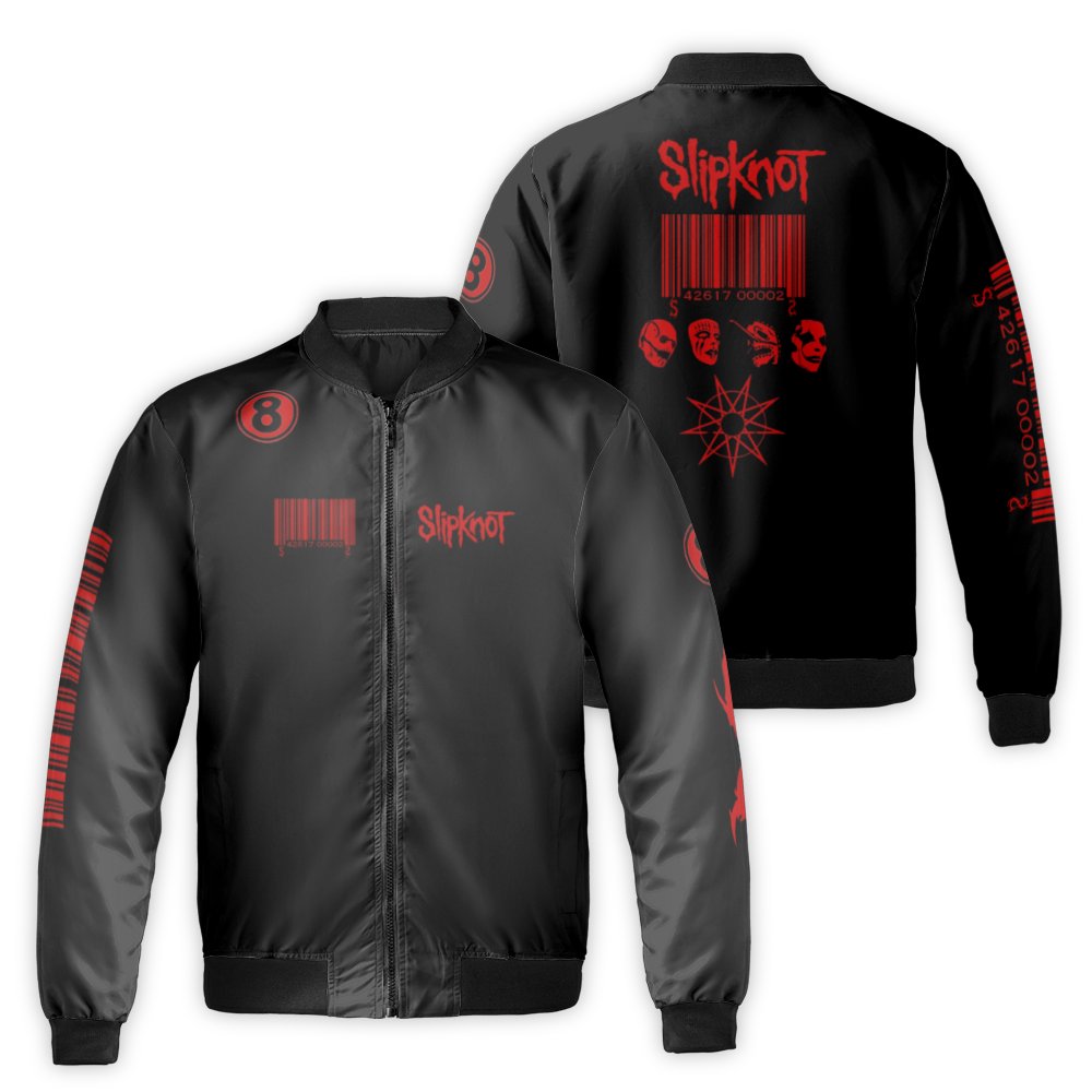 Heavy Metal Bomber Jacket | Slipknot Graphic Barcode Design | Durable Nylon Windproof Streetwear | Unisex Gift for Rock Band 