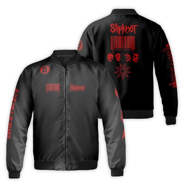 Heavy Metal Bomber Jacket | Slipknot Graphic Barcode Design | Durable Nylon Windproof Streetwear | Unisex Gift for Rock Band 