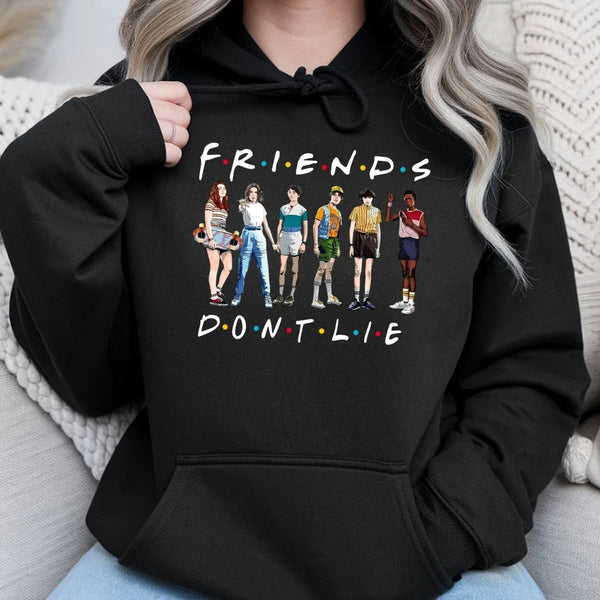 Stranger Things Friends Don't Lie Hoodie | Retro 80s Horror Graphic | Premium Cotton Blend | Gift for Sci-Fi Fans and Teenage