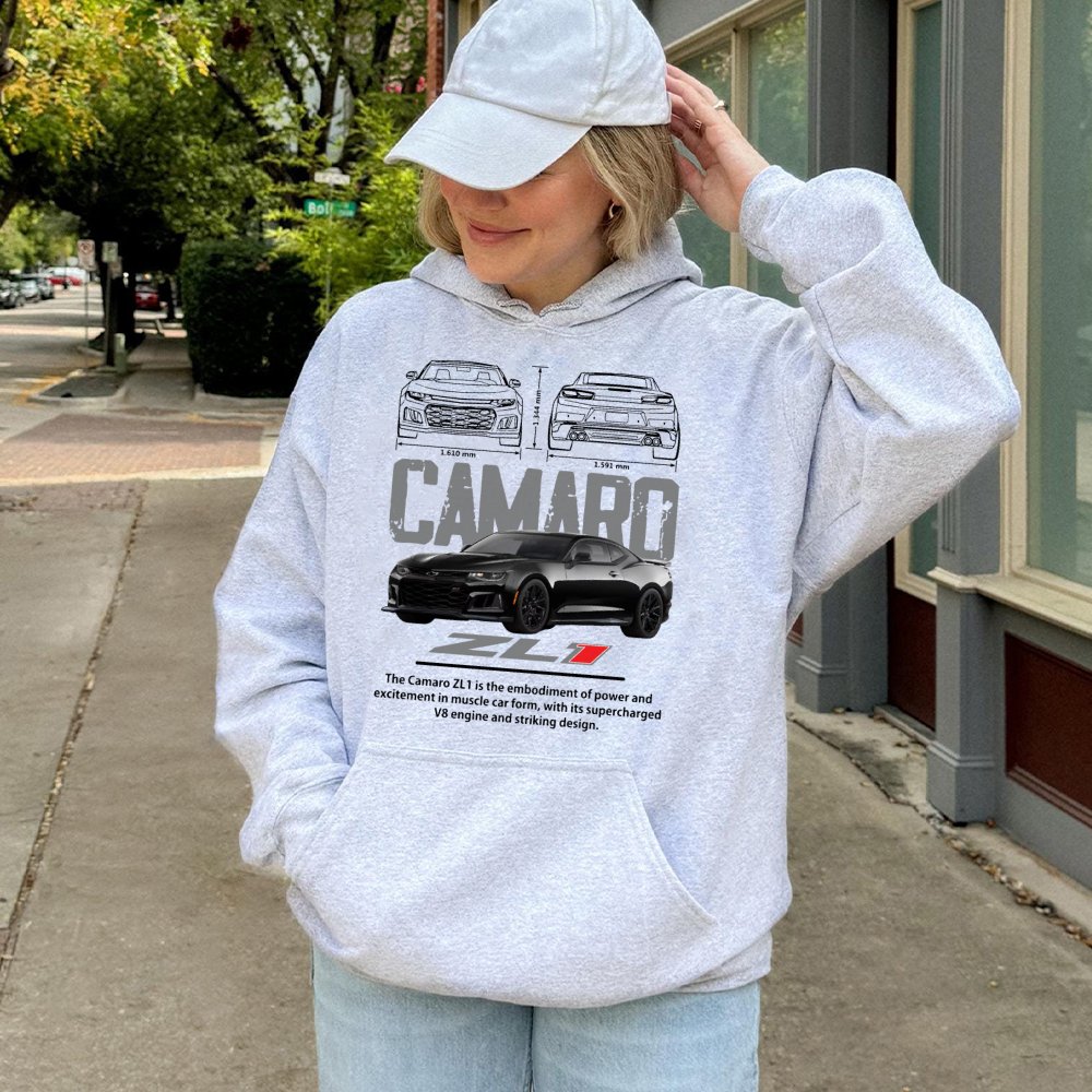 Camaro ZL1 Hoodie | Muscle Car Blueprint Graphic Art | Premium Cotton Blend | Gift For Car Enthusiast, Gearhead, Drag Racing 