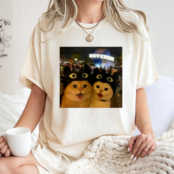 Funny Cat Selfie T-Shirt | Cute Kittens Wearing Dragon Hoods Graphic | Premium 100% Cotton Tee | Gift for Cat Lovers & Meme F