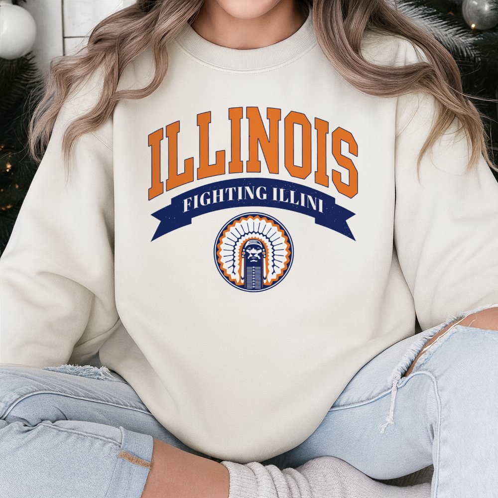 Illinois Fighting Illini Sweatshirt | Vintage Style College Football Crewneck | Premium Cotton Blend | Gift For Alumni Fans M