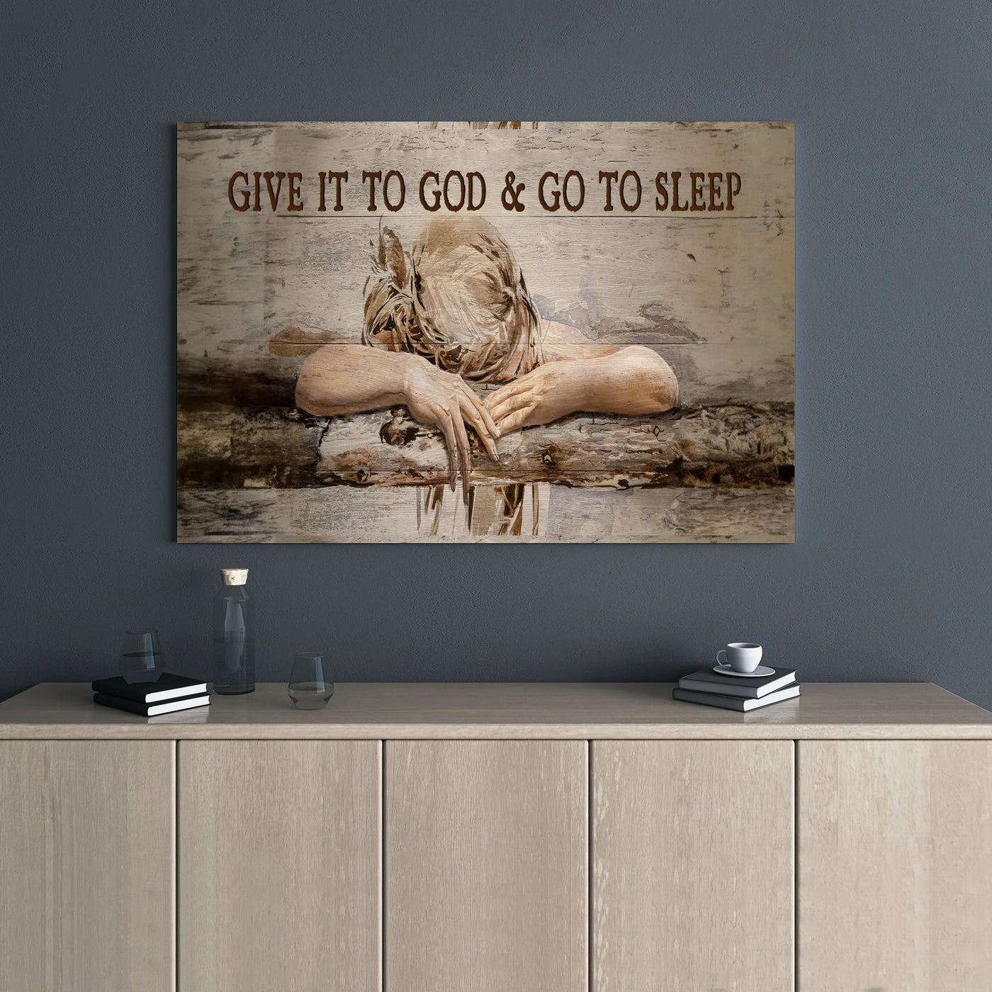 Give It To God & Go To Sleep Canvas Art | Resting Woman Faith Wall Decor | 1.25" Thick Premium Gallery Wrap | Inspirational C