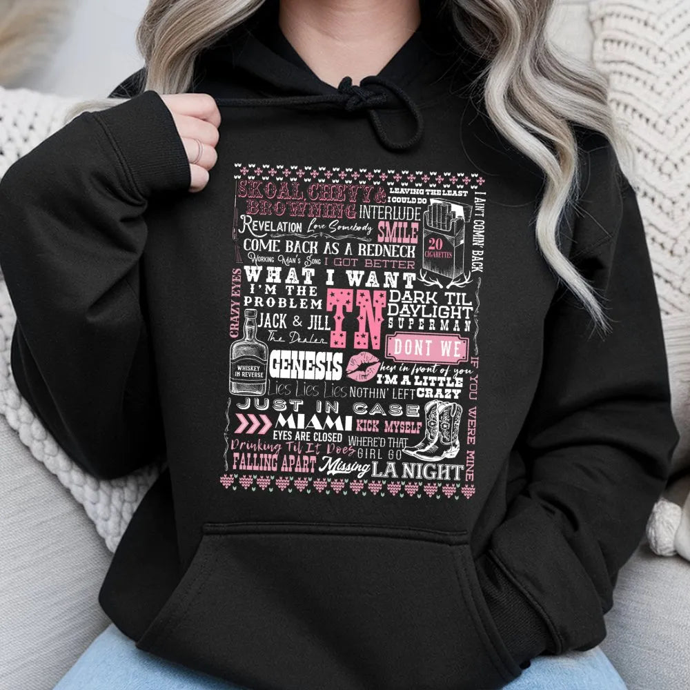 Country Music Song Lyrics Hoodie | Western Aesthetic Typography Design | Premium Soft Cotton Blend | Gift for Country Concert