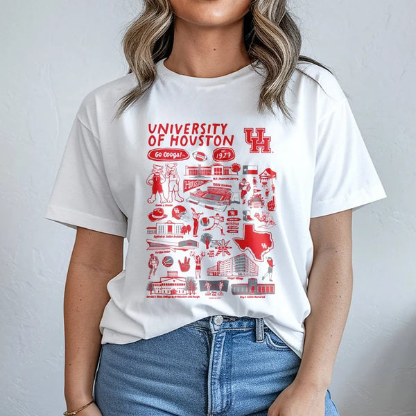 University of Houston T-Shirt | Retro College Campus Collage Graphic | Premium Soft Cotton | Gift for UH Students, Alumni, an