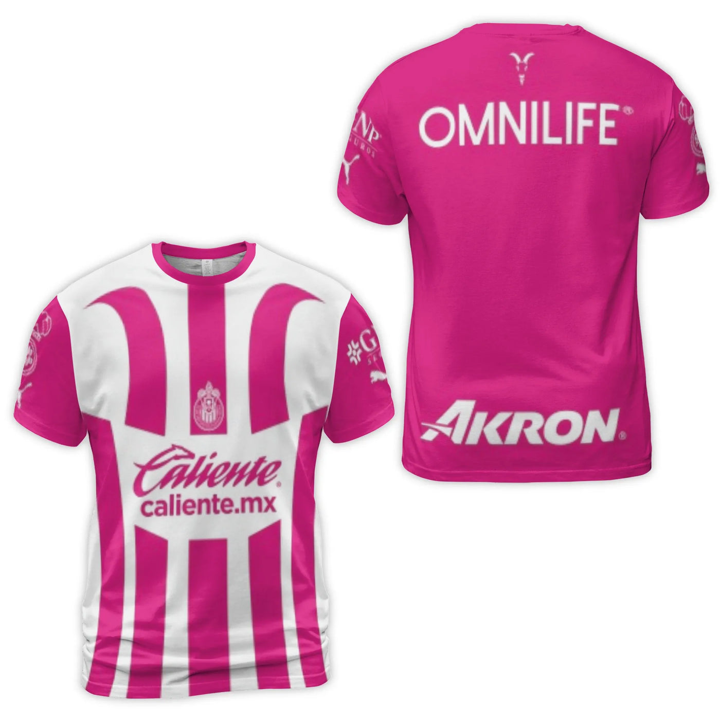 Chivas Guadalajara 3D Soccer T-Shirt | Pink & White Stripe Jersey Design | Polyester Spandex Blend | Gift for Liga MX Footbal