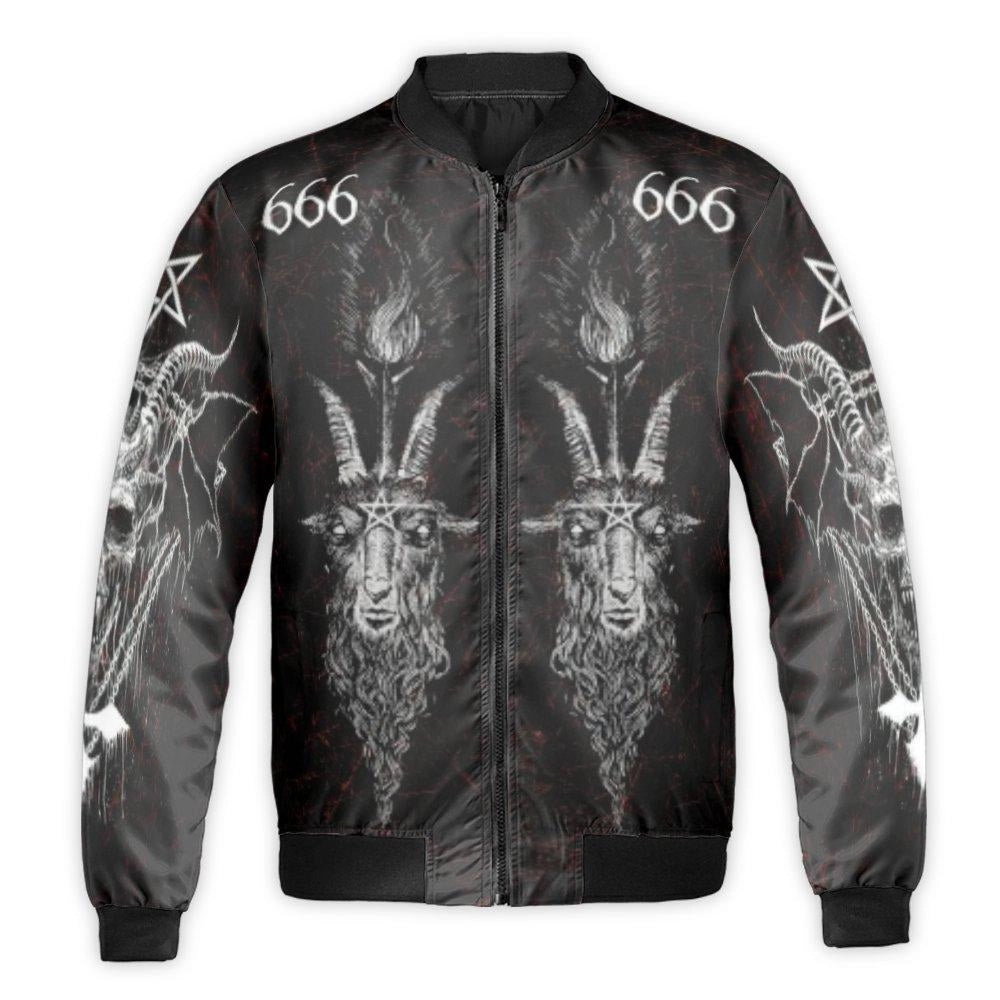 Baphomet Bomber Jacket | Satanic 666 Pentagram Graphic Print | Durable Nylon Streetwear | Unisex Occult Aesthetic Gift for Me