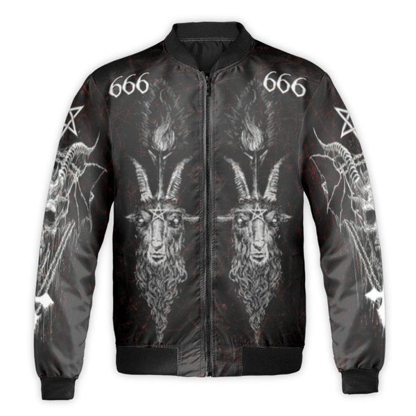 Baphomet Bomber Jacket | Satanic 666 Pentagram Graphic Print | Durable Nylon Streetwear | Unisex Occult Aesthetic Gift for Me