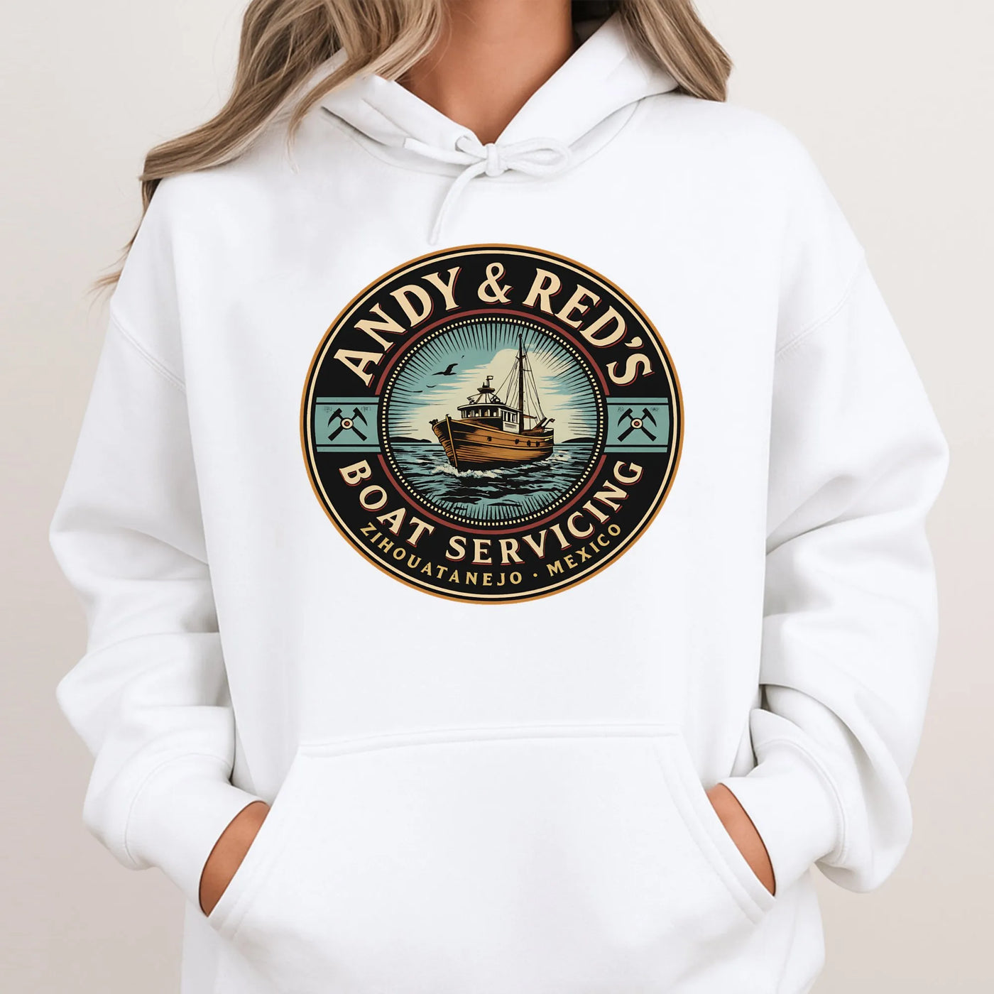 Andy & Red’s Boat Servicing Hoodie | Zihuatanejo Mexico Graphic | Premium Cotton Blend | Shawshank Redemption Inspired Movie 