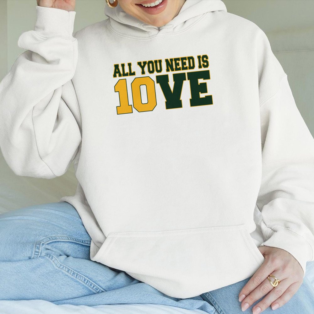 Jordan Love Football Hoodie | All You Need Is Love Graphic Print | Premium Cotton-Poly Blend | Unisex Green Bay Fan Gift