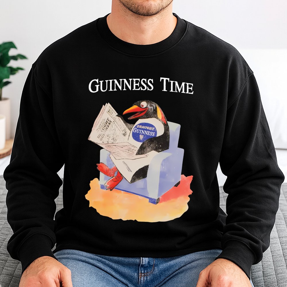 Vintage Penguin Sweatshirt | Retro Guinness Time Graphic Print | Premium Cotton Blend Crewneck | Funny Beer Lover Gift For Hi
