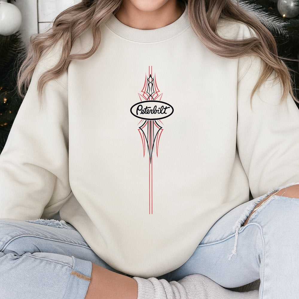 Peterbilt Truck Sweatshirt | Vintage Pinstripe Logo Graphic | Premium Cotton Blend | Gift for Truck Driver and Semi Truck Ent