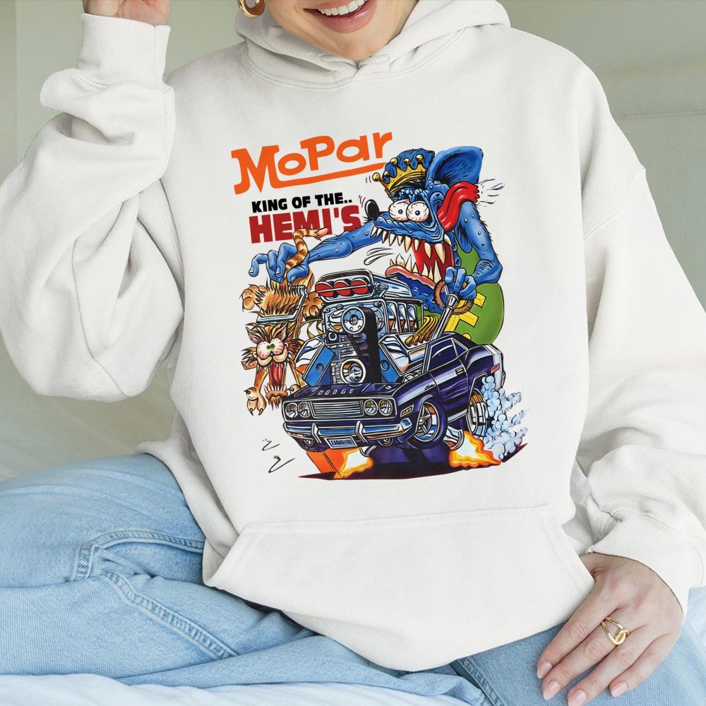 Mopar King Of The Hemi Hoodie | Retro Hot Rod Rat Fink Graphic | Premium Cotton Blend | Gift For Muscle Car Enthusiasts And G