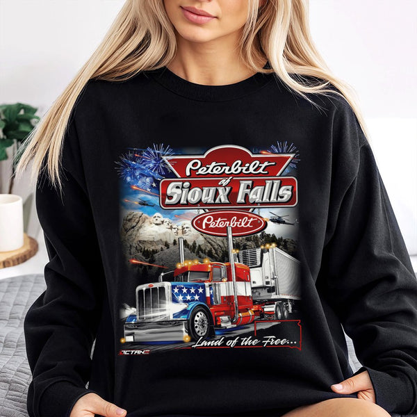 Peterbilt Truck Sweatshirt | Sioux Falls American Flag Graphic | Premium Cotton Blend | Gift for Trucker Driver Apparel