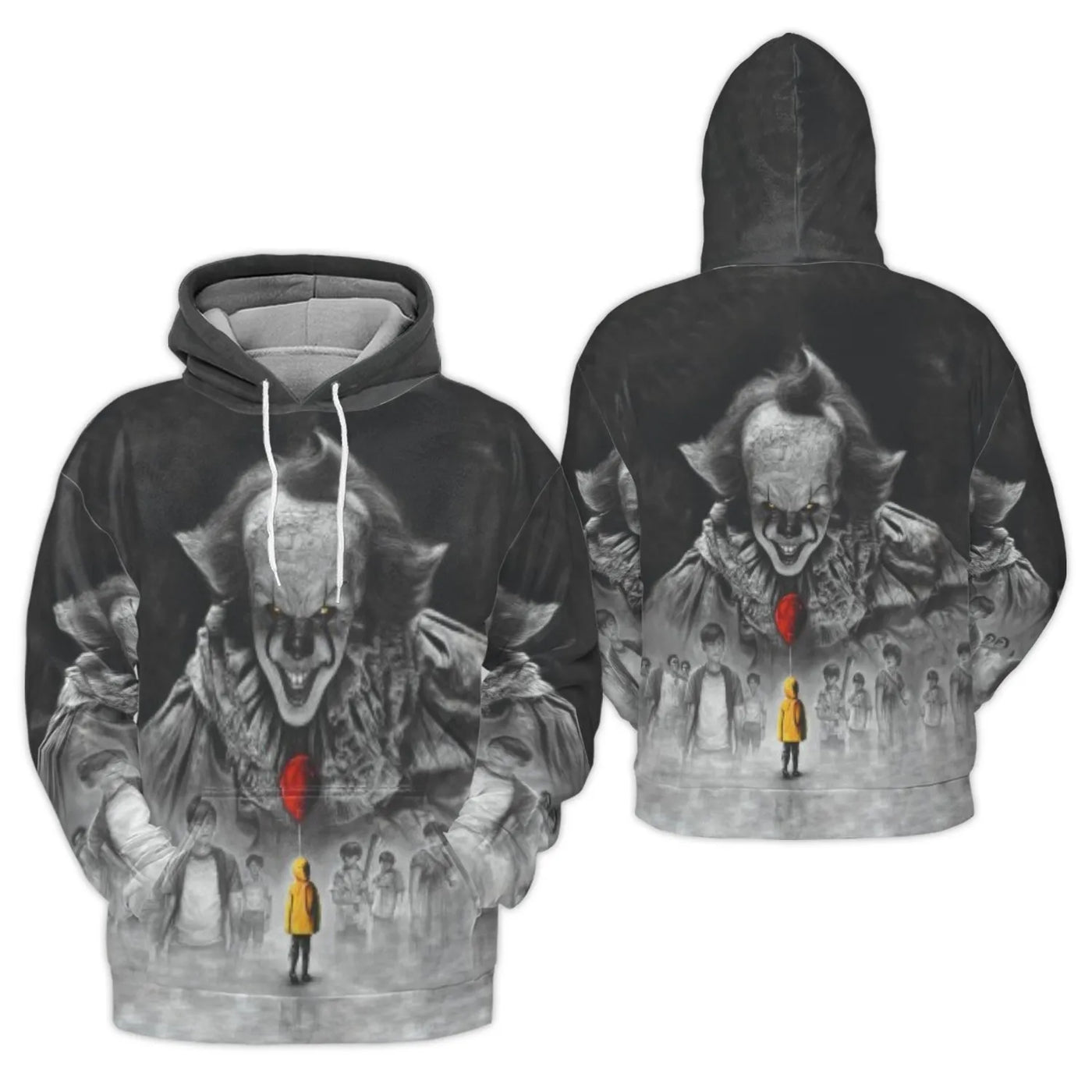 Horror Movie Clown Graphic Hoodie | Pennywise All-Over 3D Print | Premium Brushed Fleece Lining | Unisex Halloween Gift for H