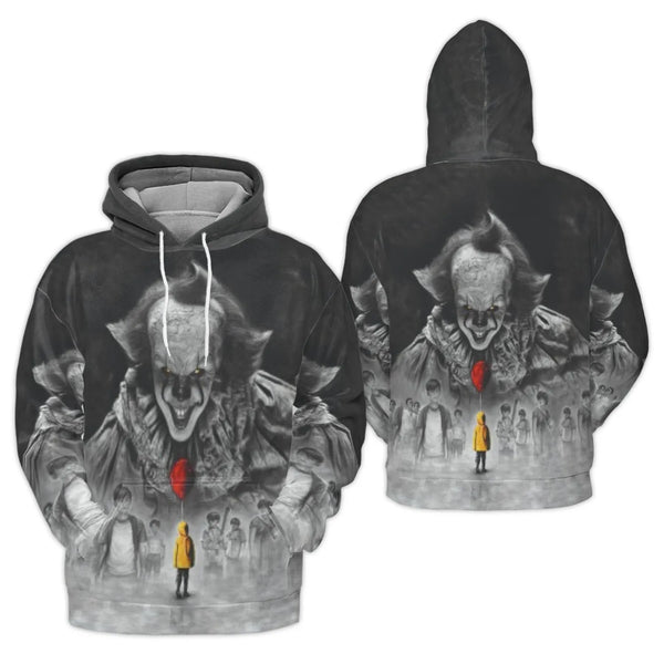 Horror Movie Clown Graphic Hoodie | Pennywise All-Over 3D Print | Premium Brushed Fleece Lining | Unisex Halloween Gift for H