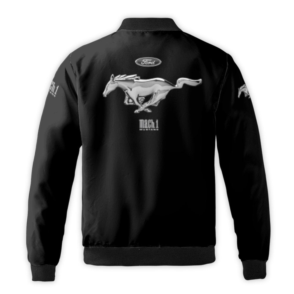 Ford Mustang Mach 1 Bomber Jacket | Classic Silver Pony Logo Streetwear | Durable Nylon Shell Outerwear | Premium Gift for Mu