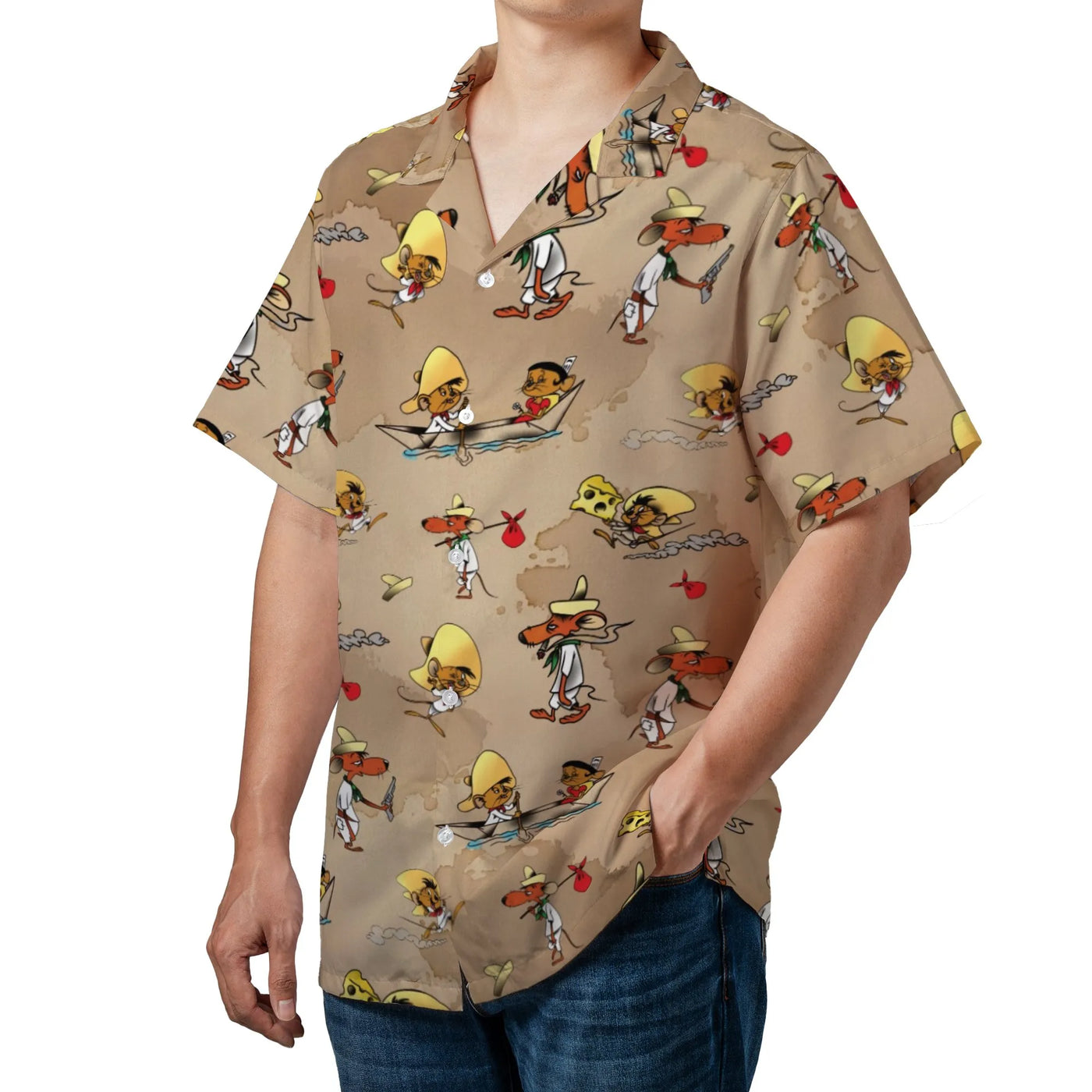Speedy Gonzales Hawaiian Shirt | Retro Cartoon Pattern | Breathable Polyester | Men's Casual Beach Wear Gift