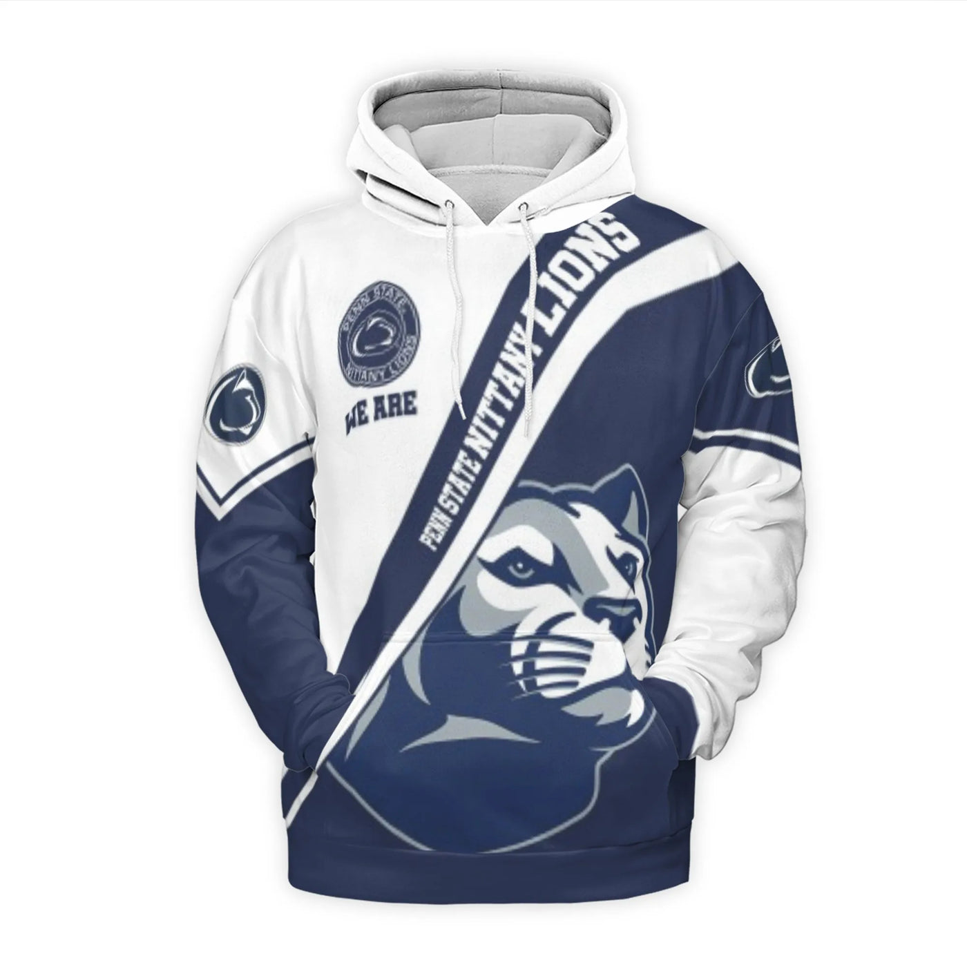 Penn State Nittany Lions 3D Hoodie | All-Over Mascot Print Design | Soft Brushed Polyester Fleece | Unisex Apparel For Colleg