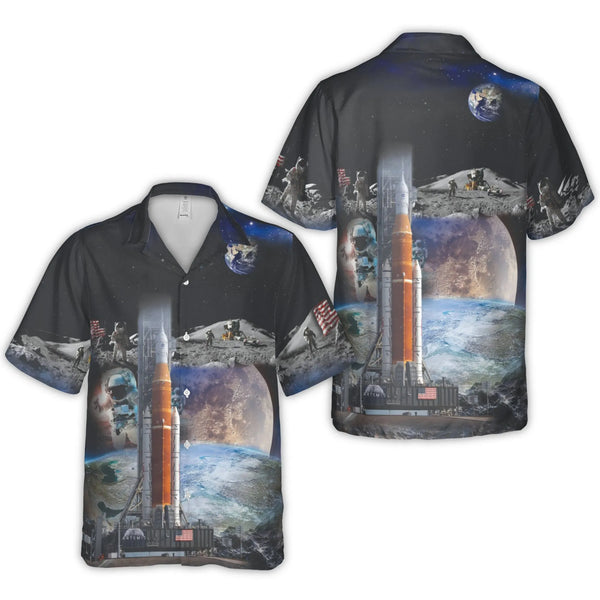 NASA Artemis Hawaiian Shirt | SLS Moon Rocket Graphic Print | Lightweight Polyester | Collector's Gift for Space Enthusiast