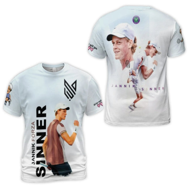 Jannik Sinner Tennis T-Shirt | 3D All-Over Print Graphic Tee | Premium Polyester Spandex | Gift for Tennis Fans and Sports En