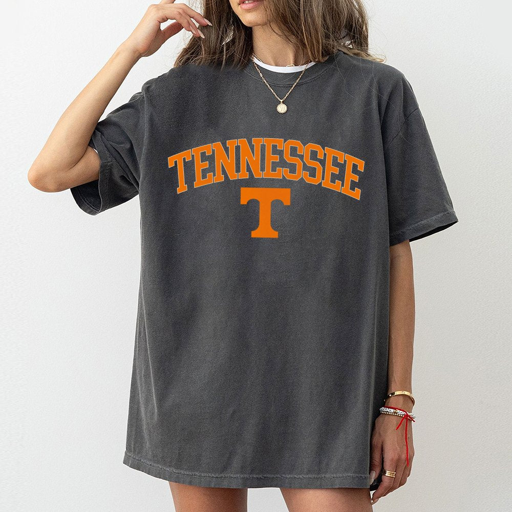 Tennessee T Logo T-Shirt | Retro Arch Text Graphic | 100% Cotton Premium Quality | State Pride Gift for Sports Fans