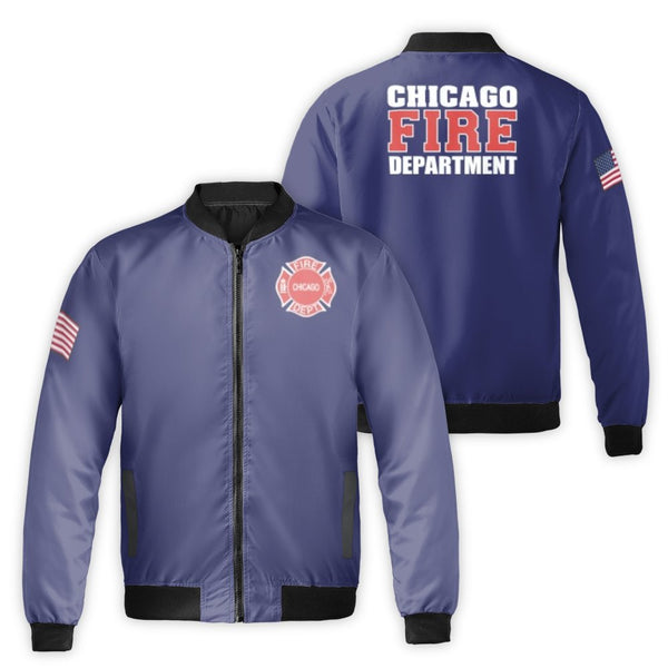 Chicago Fire Department Bomber Jacket | Maltese Cross First Responder Emblem | Durable Nylon Outerwear | Gift for Firefighter