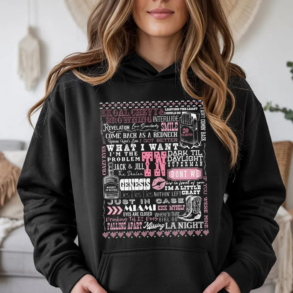 Country Music Song Lyrics Hoodie | Western Aesthetic Typography Design | Premium Soft Cotton Blend | Gift for Country Concert