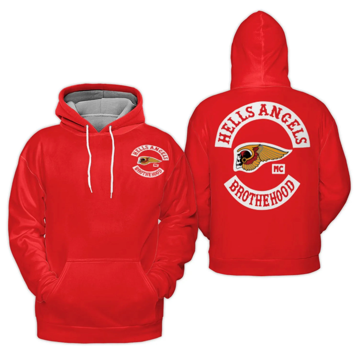 Biker Graphic Hoodie | Red Death Head Wings Logo | Premium Polyester Fleece | Unisex Casual Pullover Gift