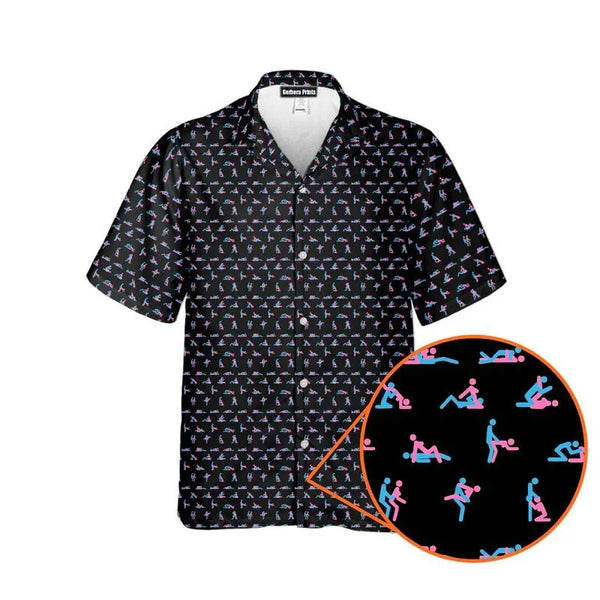 Funny Stick Figure Pattern Hawaiian Shirt | All-Over Kama Sutra Inspired Print | Lightweight Camp Collar Shirt | Humorous Gif