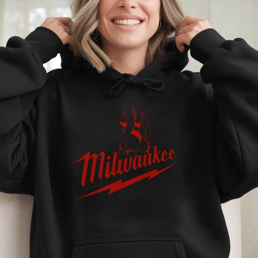 Funny Milwaukee Graphic Hoodie | Parody Tool Brand Logo Design | Premium Cotton Blend Pullover | Humorous Gift for DIY Worker