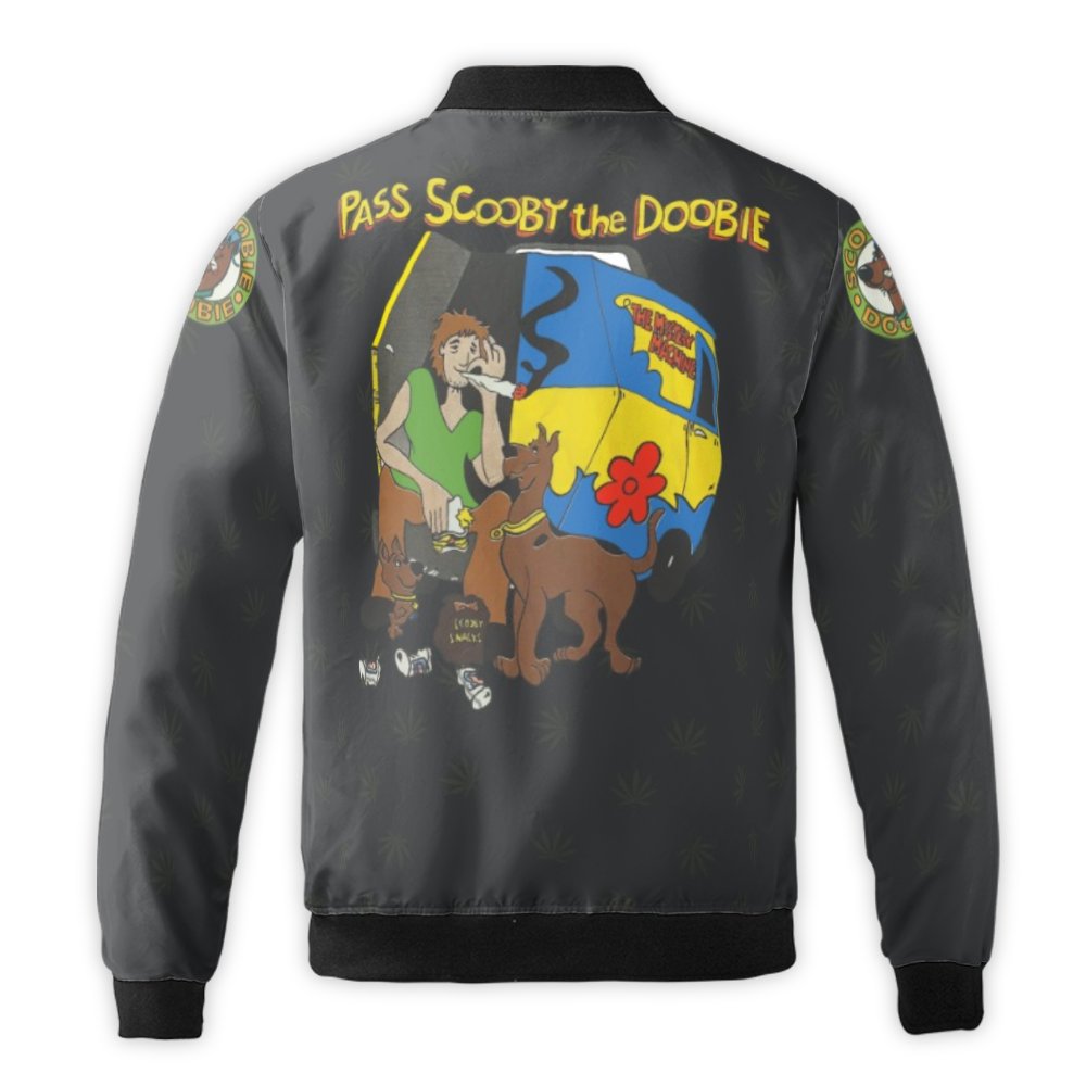 Stoner Cartoon Bomber Jacket | Funny 420 Weed Leaf Graphic | Durable Nylon Streetwear | Unisex Casual Gift For Fans