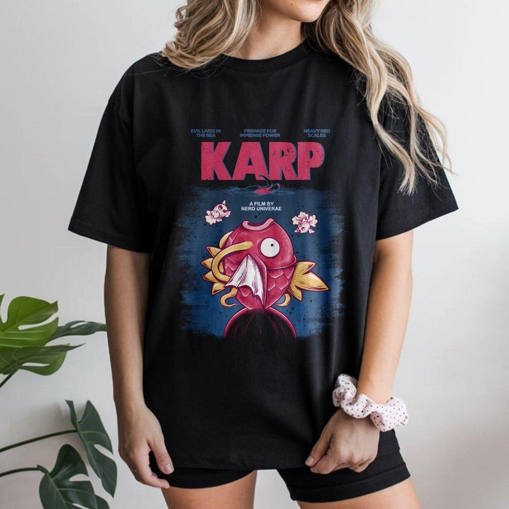 Karp Horror Movie Parody T-Shirt | Funny Fish Monster Graphic Design | Premium Cotton Retro Apparel | Unique Gift for Anime a