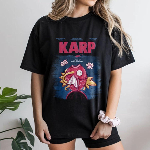 Karp Horror Movie Parody T-Shirt | Funny Fish Monster Graphic Design | Premium Cotton Retro Apparel | Unique Gift for Anime a