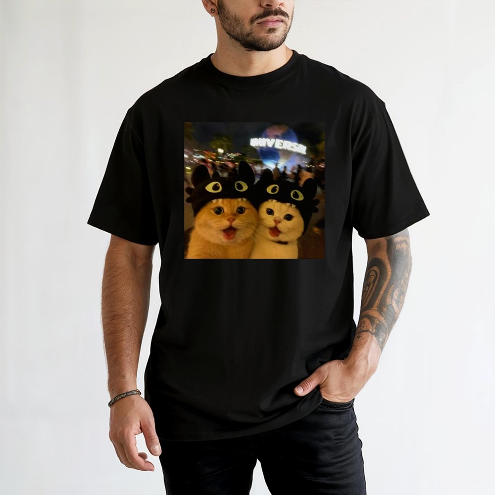 Funny Cat Selfie T-Shirt | Cute Kittens Wearing Dragon Hoods Graphic | Premium 100% Cotton Tee | Gift for Cat Lovers & Meme F
