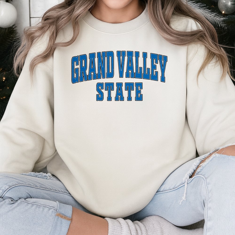 Grand Valley State University Sweatshirt | Collegiate Varsity Lettering | Cotton Poly Blend | Unisex Crewneck Gift for Studen
