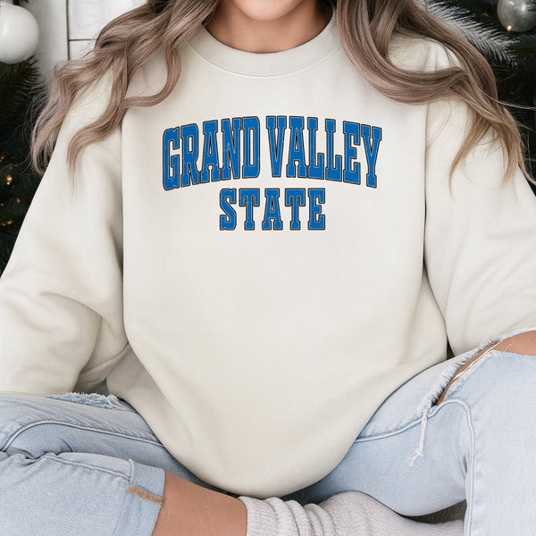Grand Valley State University Sweatshirt | Collegiate Varsity Lettering | Cotton Poly Blend | Unisex Crewneck Gift for Studen
