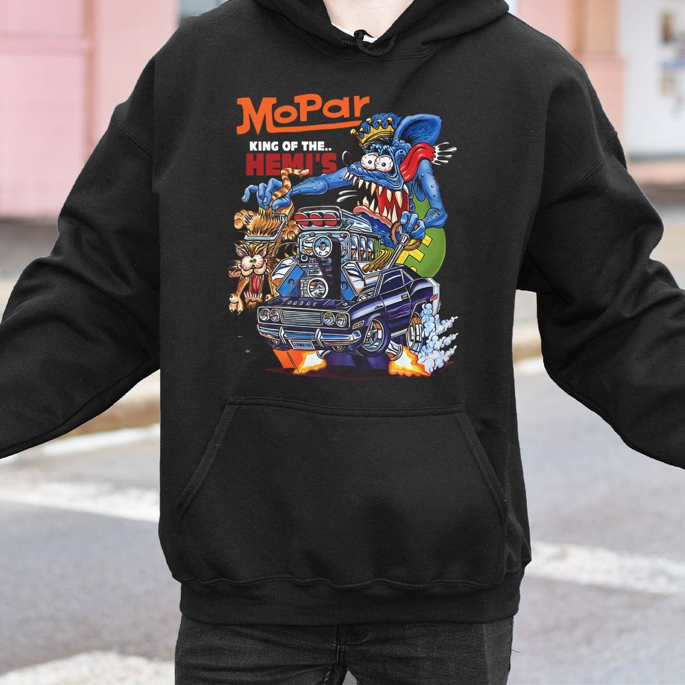Mopar King Of The Hemi Hoodie | Retro Hot Rod Rat Fink Graphic | Premium Cotton Blend | Gift For Muscle Car Enthusiasts And G