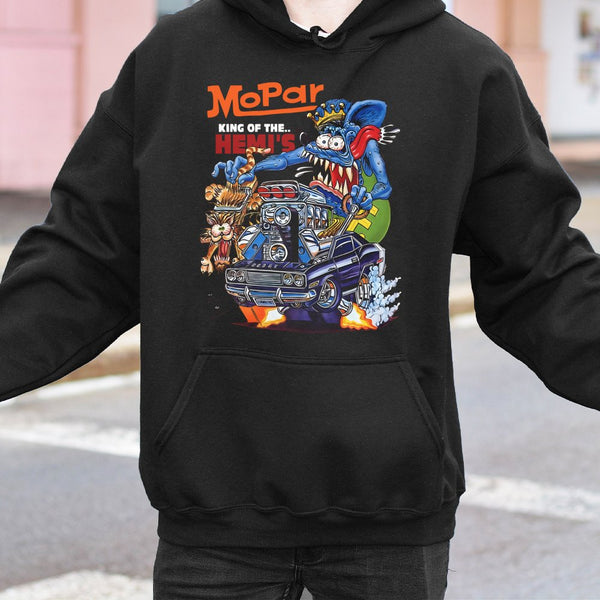 Mopar King Of The Hemi Hoodie | Retro Hot Rod Rat Fink Graphic | Premium Cotton Blend | Gift For Muscle Car Enthusiasts And G