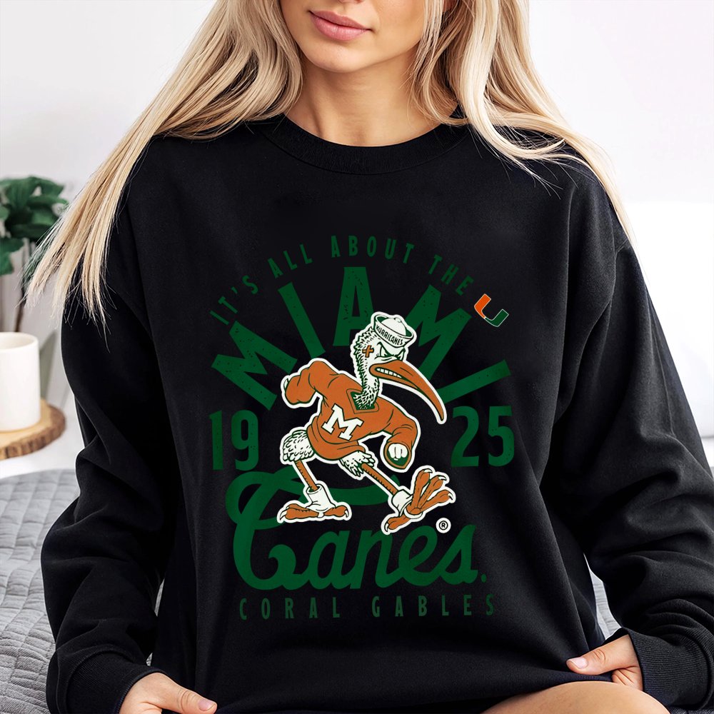 Miami Hurricanes Mascot Sweatshirt | Vintage Retro College Sports Design | Premium Cotton Blend Crewneck | Unisex Gift For Fo